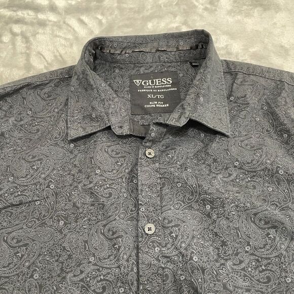 Guess Shirt Mens Extra Large Black Paisley Button Up Y2K Party Club Dancing - Picture 3 of 11